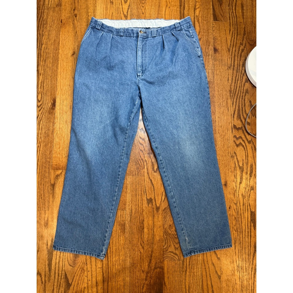 Vintage Duck Head Mens Pleated Denim Trousers Medium Wash Jeans 37x31 Blue‎